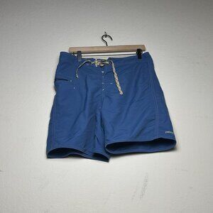 Patagonia Swimming Men 32 Blue Trunks Pool Vacation Loose Fit Zip Pockets Short